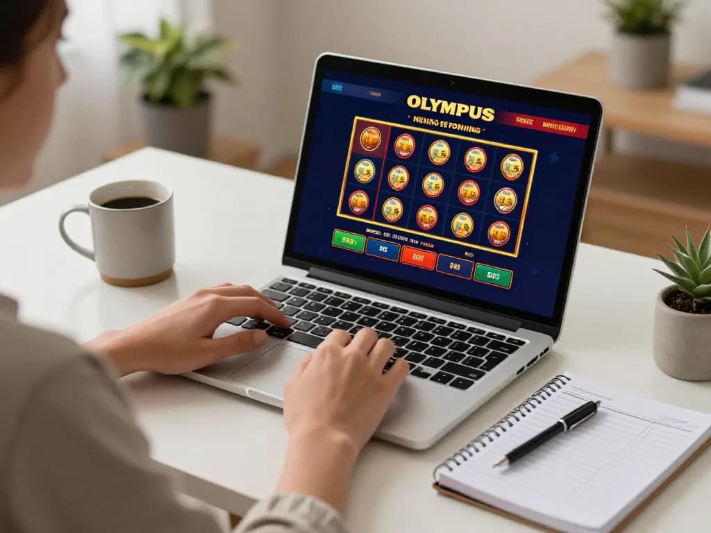 Engaging scene of personal gameplay on olympus slot game interface at home