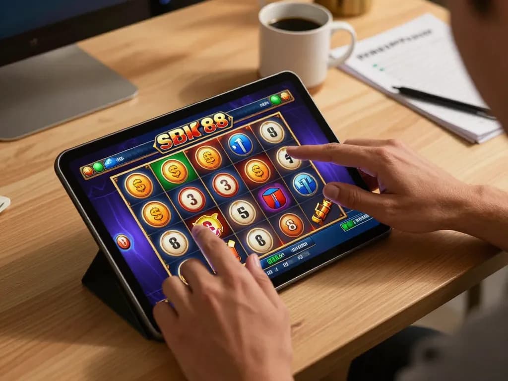 Player winning on slot88 during online gaming session with tablet visible