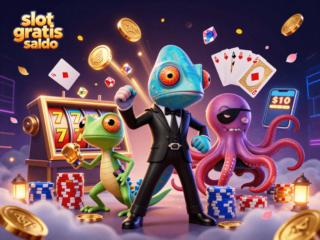 Engage with exciting slot gratis saldo opportunities in this vibrant 3D casino scene.