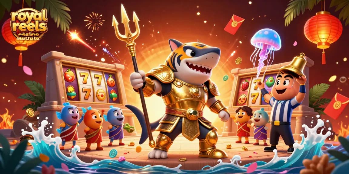Experience thrilling gameplay at royal reels casino australia with vibrant 3D illustration of dynamic gaming elements.