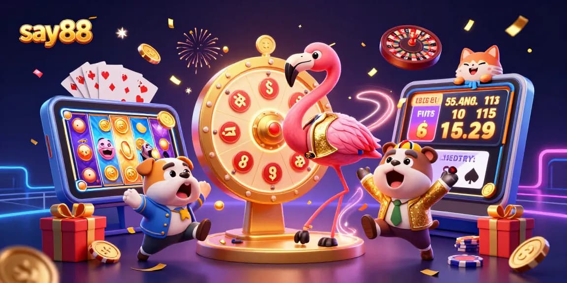 Experience thrilling moments at say88 with a game show host, exciting prizes, and casino elements bursting with energy.