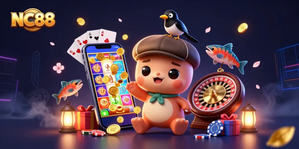 Engage with NC88's exciting gaming world featuring vibrant characters and dynamic slot games.