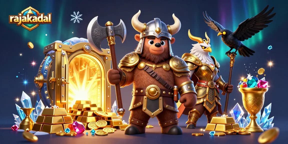 Menangkan hadiah menarik di rajakadal dengan beruang Viking dan elang Valkyrie dalam ilustrasi kasino.