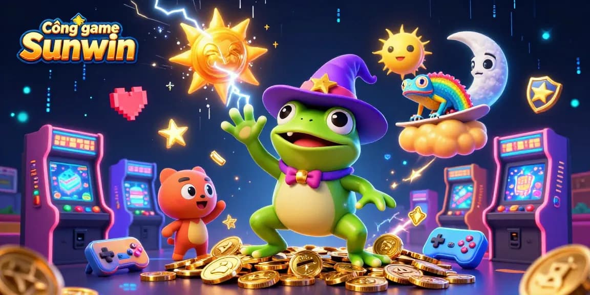 Cổng game Sunwin features an enchanting fairy-tale scene with magical characters generating a treasure of coins.
