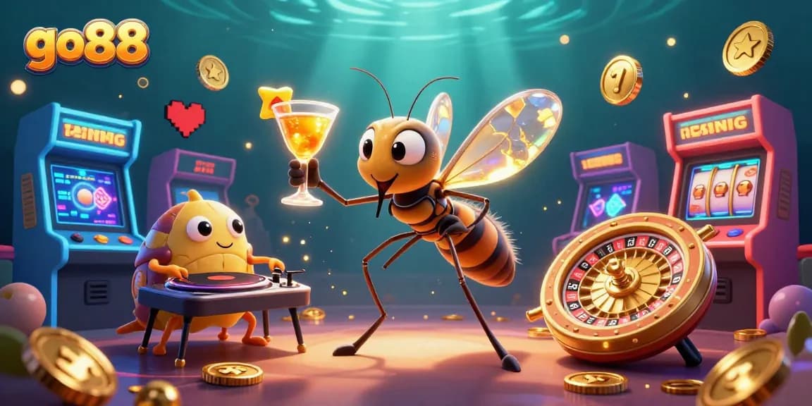 Experience go88's vibrant casino atmosphere with animated characters celebrating games and fun.
