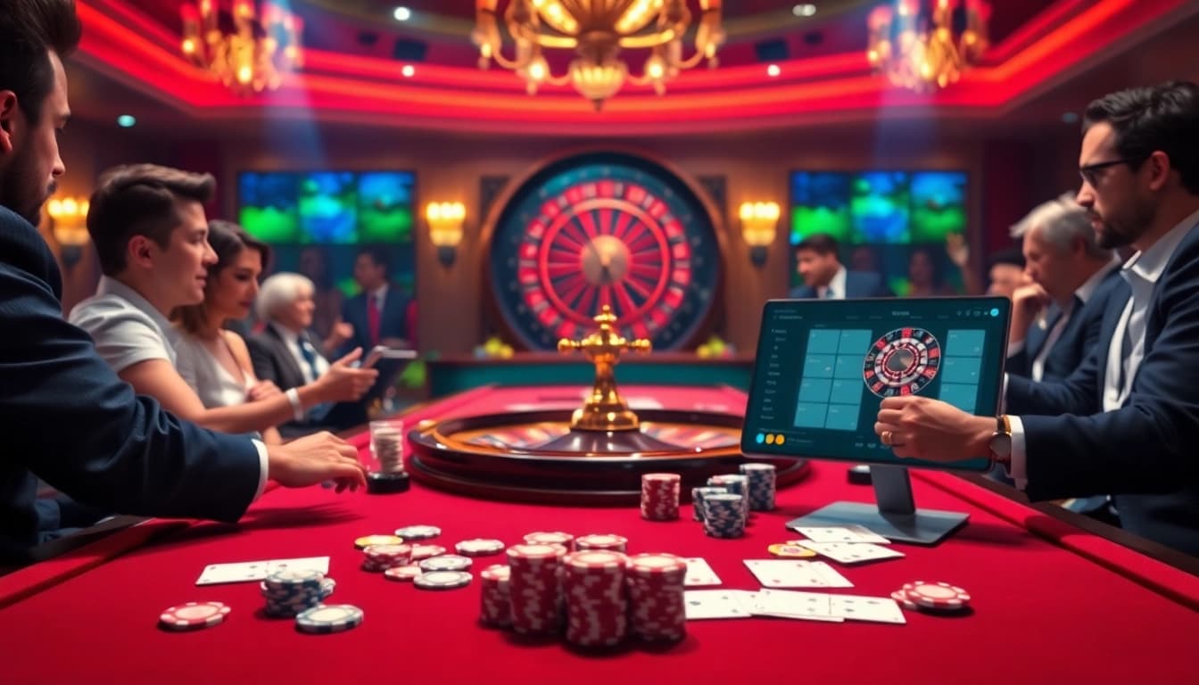 Experience thrilling gameplay at NOHU90 with vibrant casino tables and excited players.