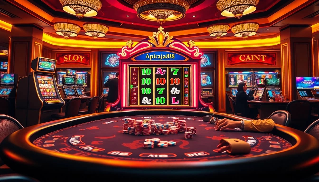 Exciting scene of slot apiraja88 machine with players enjoying casino action