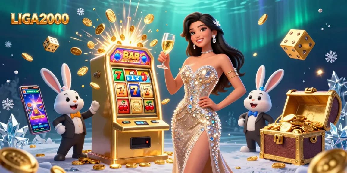 Memenangkan besar dengan LIGA2000 di kasino glamor, menampilkan elemen jackpot yang cerah dan visual yang menakjubkan.