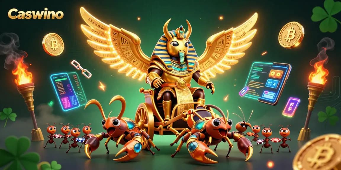 Experience the thrill of Caswino with vibrant crypto elements in an exciting 3D casino scene.
