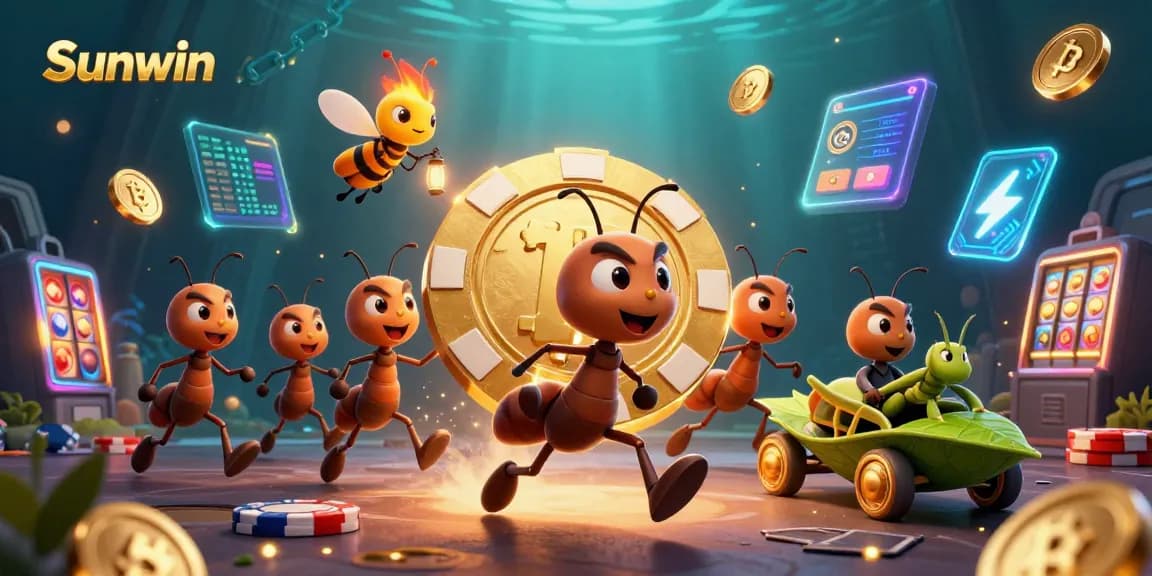 Sunwin engages players in a thrilling heist with animated ants and crypto coins.