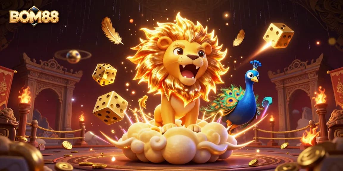 Experience the excitement of BOM88 with vibrant casino gaming elements and mystical characters.