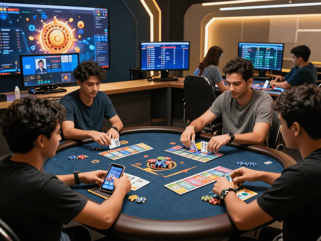 Engaging players enjoying Indo Rummy in a vibrant online gaming atmosphere with lively interactions and colorful visuals.