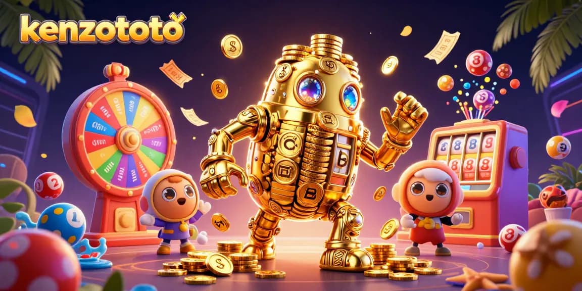 Engage with kenzototo's vibrant gambling scene featuring dynamic slot elements and colorful prizes.