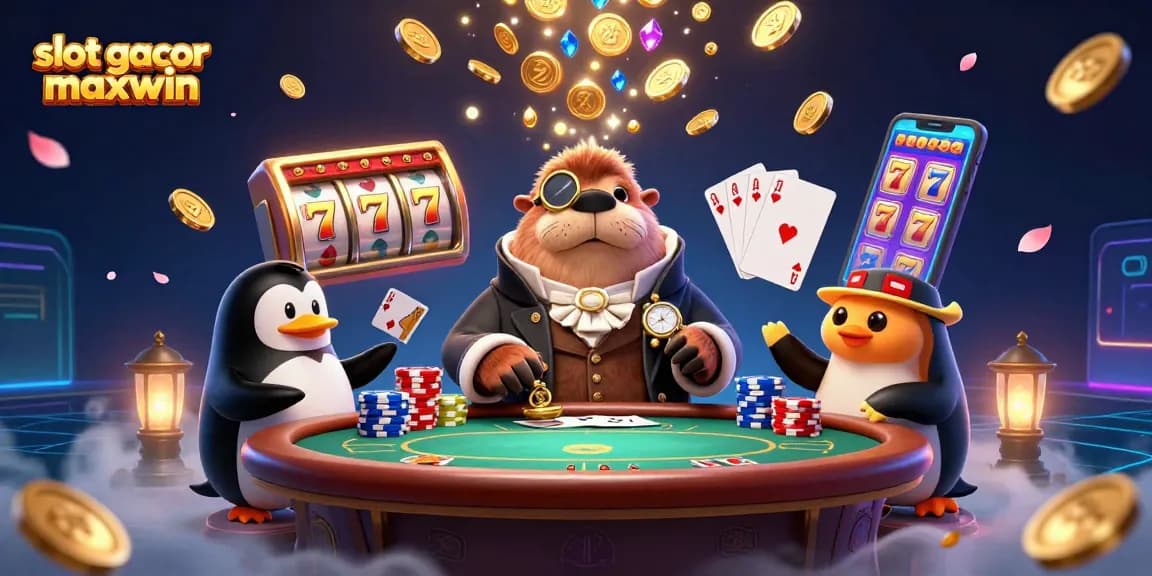 Spin the slot gacor maxwin reels with an engaging underwater casino scene featuring lively characters and sparkling treasures.