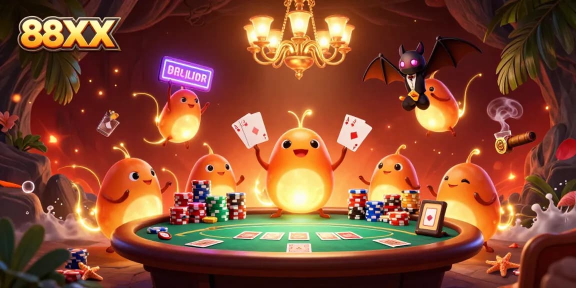 Play exciting poker games at 88XX with captivating glowworms lighting up the casino
