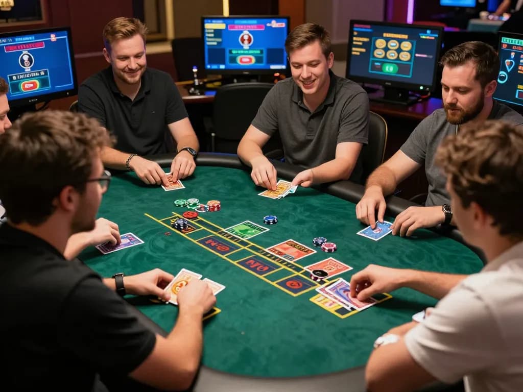 Players engaged in blackjack strategies at mb88 casino online, showcasing interactive gaming.