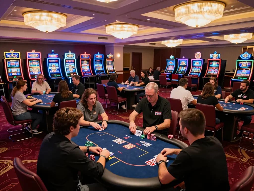Players engaging in an exciting poker game at a luxurious casino, representing tr88's top gaming experience.