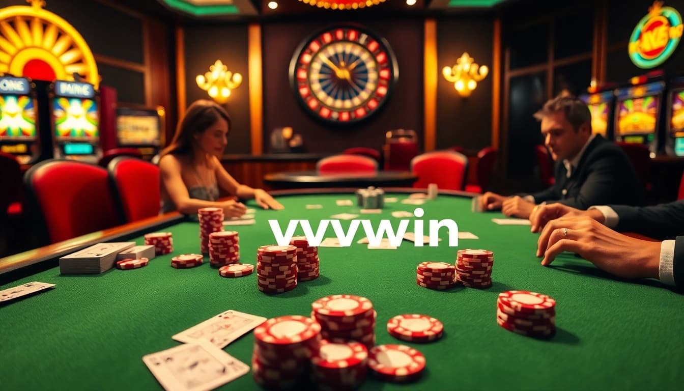 Experience thrilling poker gameplay at vvvwin with luxurious casino ambiance and engaging players.