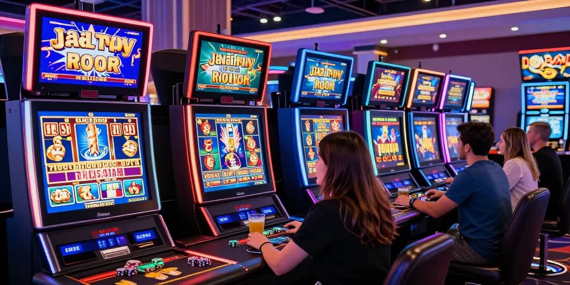 Engaged players experiencing excitement at credit card casinos with vibrant lighting and game displays.