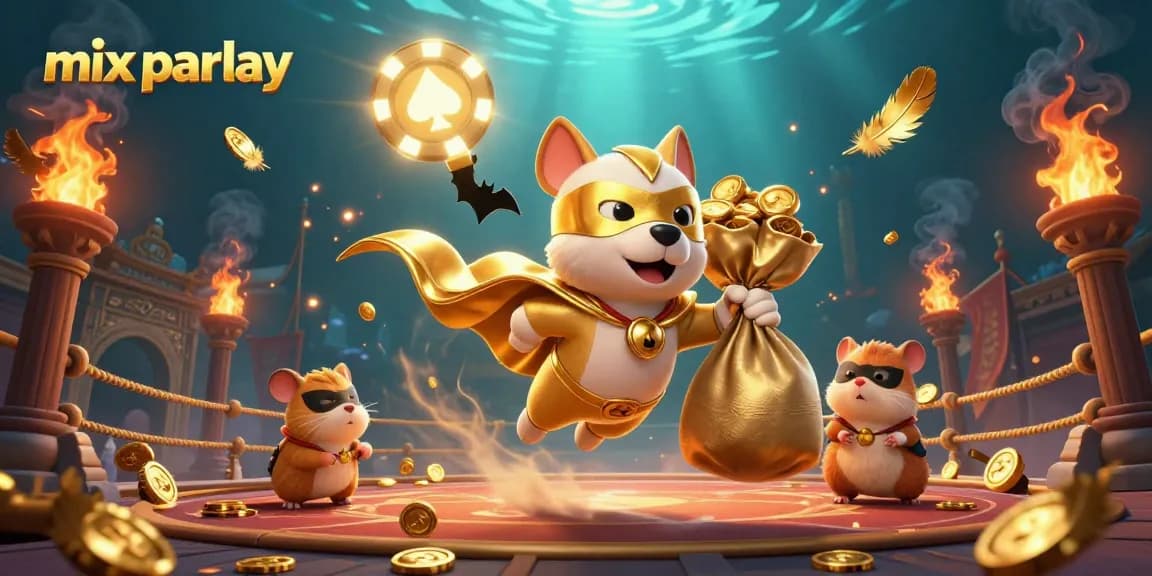 Engage in mix parlay betting with our superhero dog and a hamster sidekick amidst dynamic casino elements.