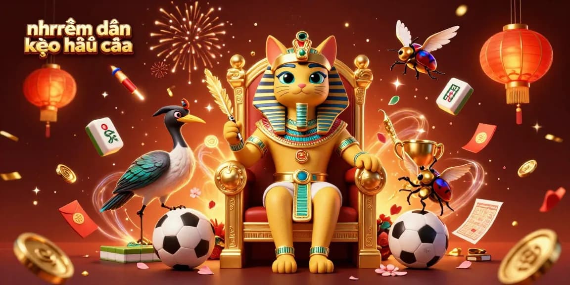 Engage in nhận định kèo nhà cái with pharaoh cat and scribe in an exciting sports betting illustration