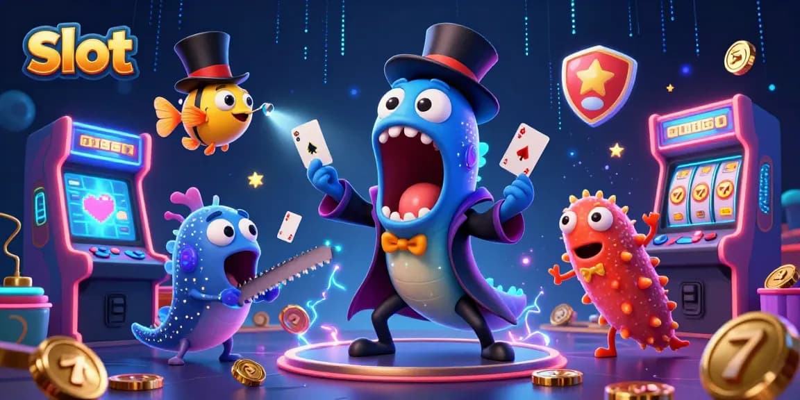 slot mesin dengan ikan guppy dan bintang laut melakukan trik kartu di kasino bawah laut