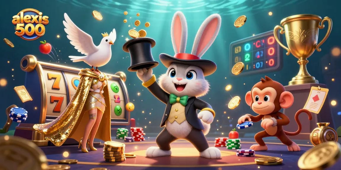 Experience thrilling games with alexis 500 in this vibrant, action-filled casino illustration.