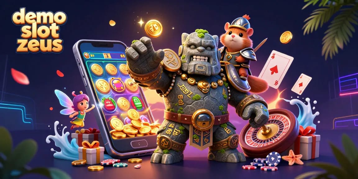 Experience demo slot zeus with ancient characters, charming fantasy elements, and vibrant casino games depicted in a lively scene.