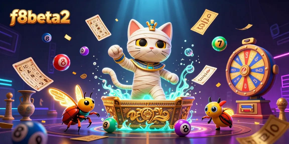 Experience the excitement of f8beta2 with a dynamic 3D illustration of a mummy cat in a casino.