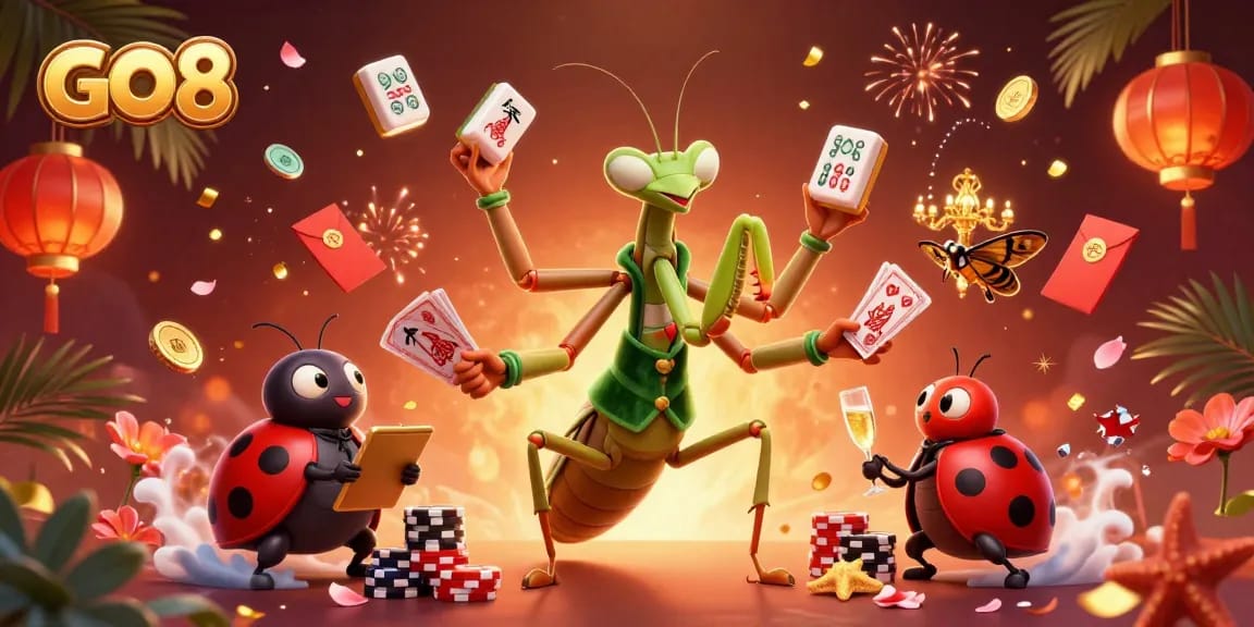 Experience the excitement of GO8 online casino with 3D characters in a dynamic gaming scene.