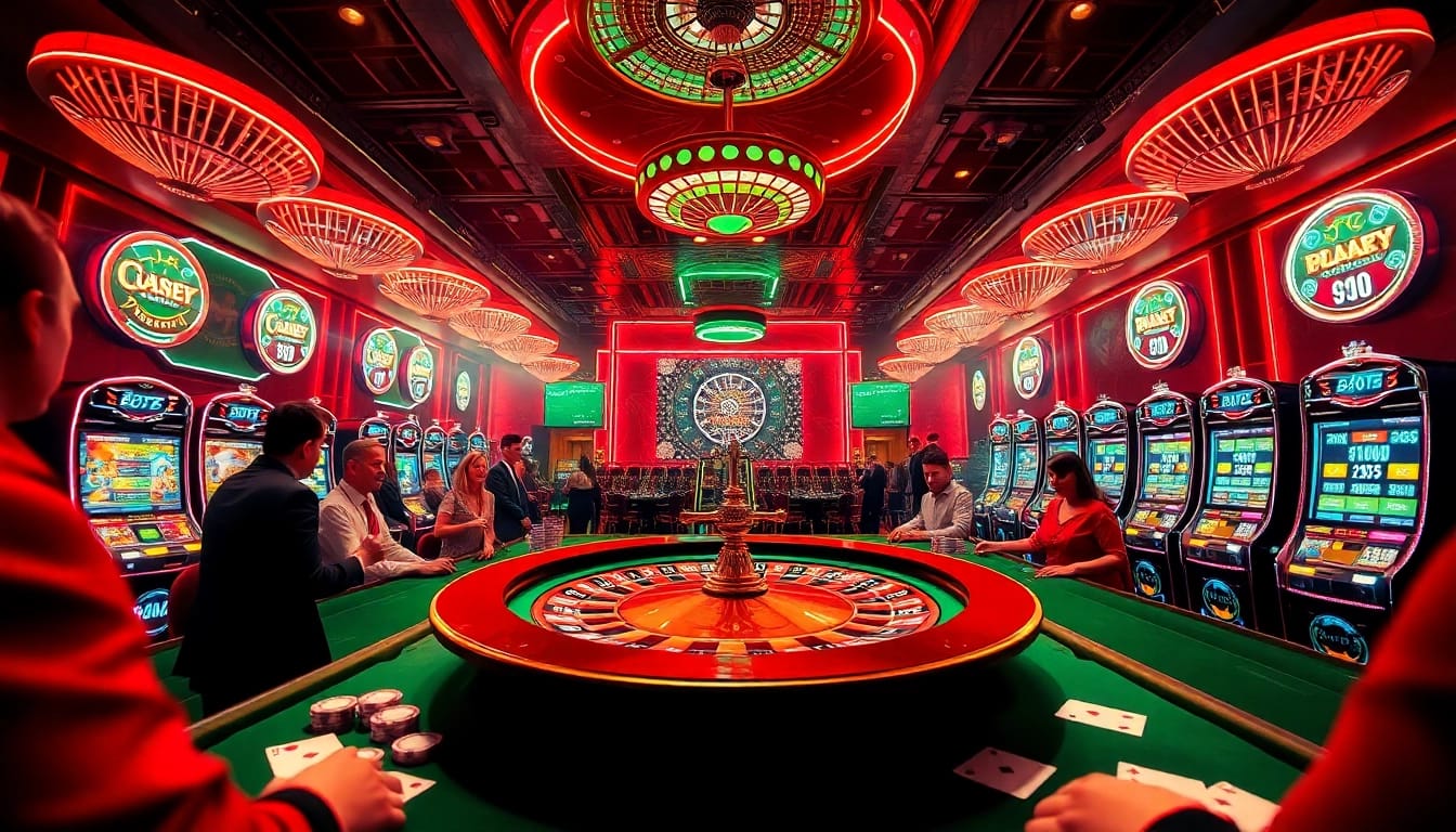 Experience the thrill of jagoan86 with vibrant casino visuals featuring roulette and slot machines.