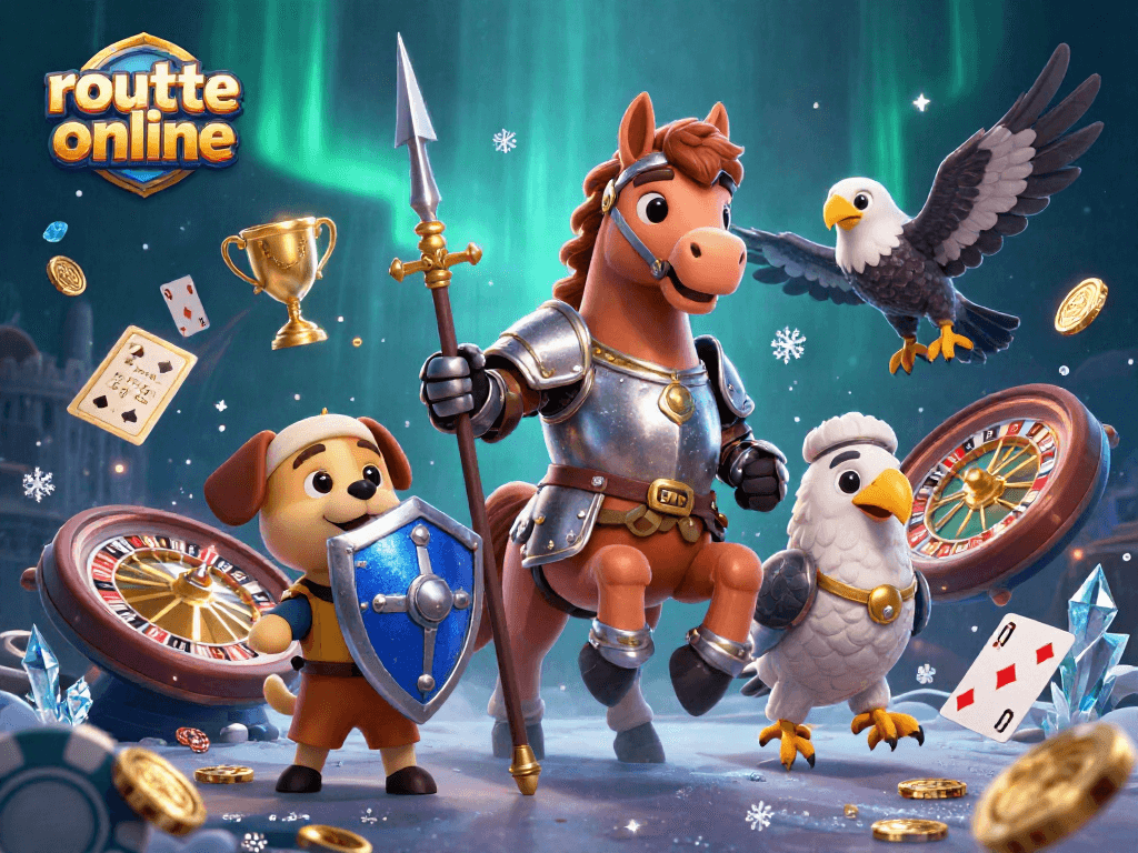 Experience the thrill of roulette online with this immersive 3D casino scene featuring a knight and playful characters.
