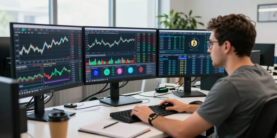 Торговля на битмекс бирже: трейдер анализирует графики и данные.