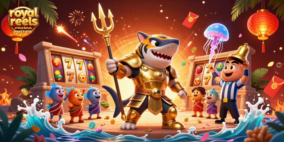 Experience thrilling gameplay at royal reels casino australia with vibrant 3D illustration of dynamic gaming elements.