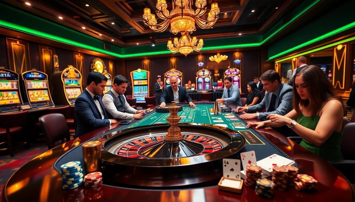 Engaging scene featuring players at a rik vip casino roulette table, highlighting excitement and luxury.