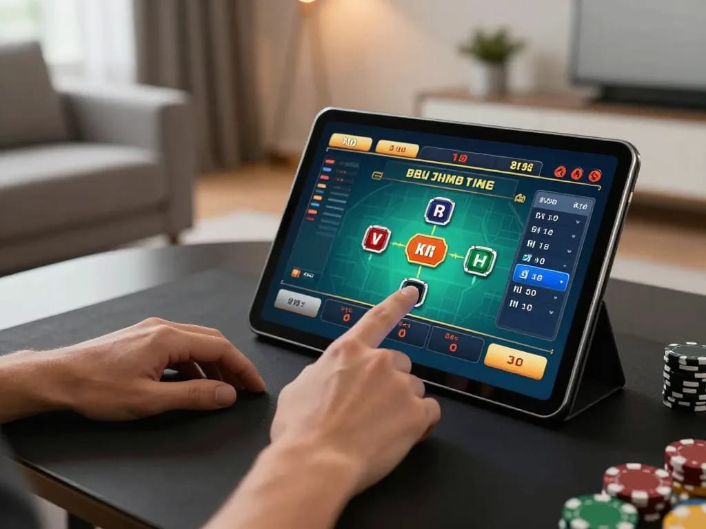 Players enjoy cm88 đăng nhập via live dealer games on tablet in stylish home setting.