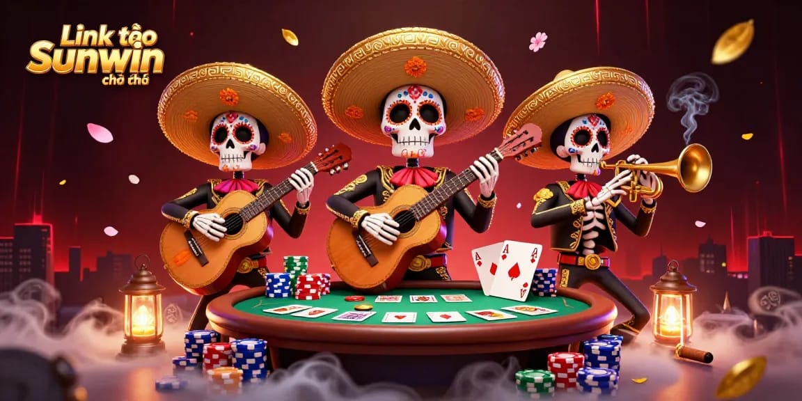Engage in thrilling gameplay with vibrant "Link vào Sunwin chính thức" casino illustration showcasing a lively mariachi band.