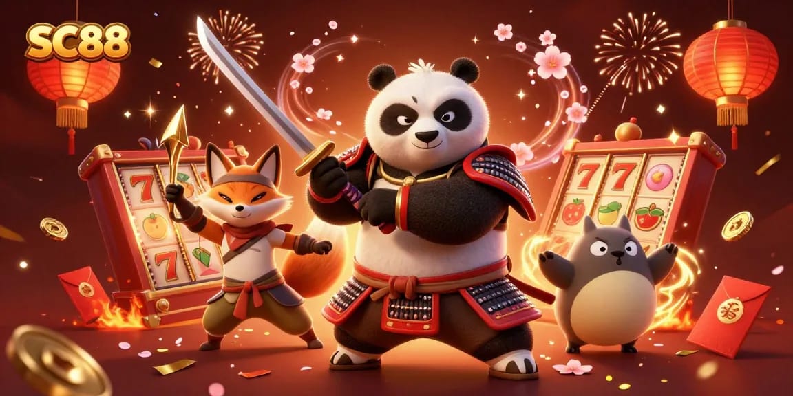 Experience SC88 casino excitement with vibrant samurai and magician characters.