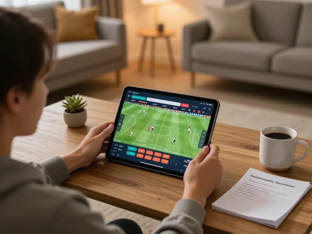 Engaging in online betting through a laptop at home, showcasing a nhà cái uy tín experience with focused strategy notes.