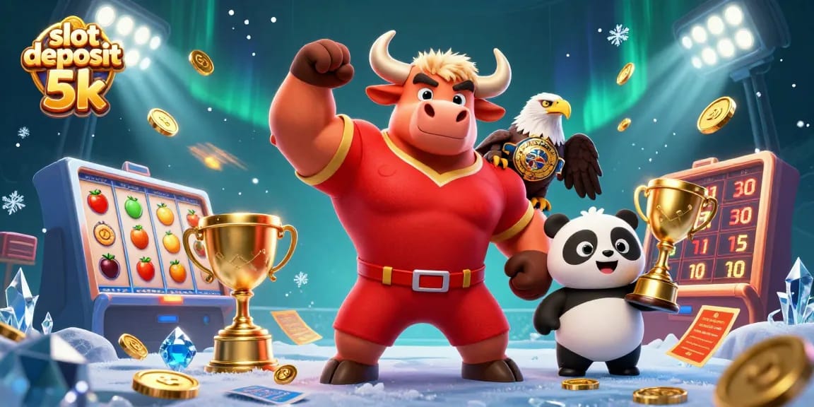Experience the excitement of slot deposit 5k with a dynamic casino scene featuring engaging characters and game elements.