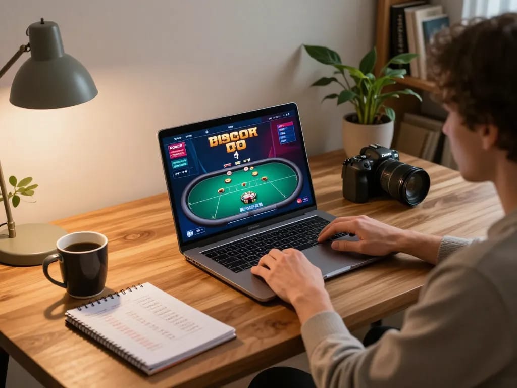Player engaged in online poker game at SC88, showcasing strategic gameplay and a focused environment.