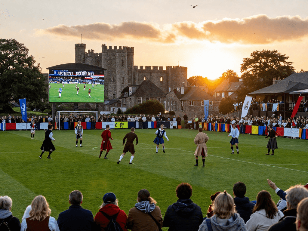 Online Casino Österreich: Football From Ancient Times to Online Sports Betting featuring a historic football match in medieval settings.