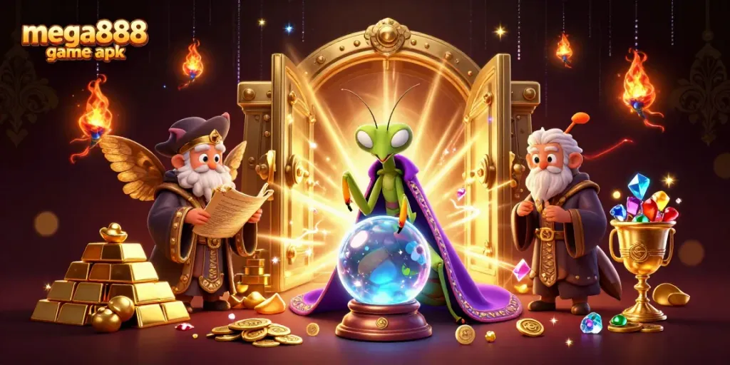 Explore the mega888 game apk with thrilling characters amidst vibrant casino treasures.