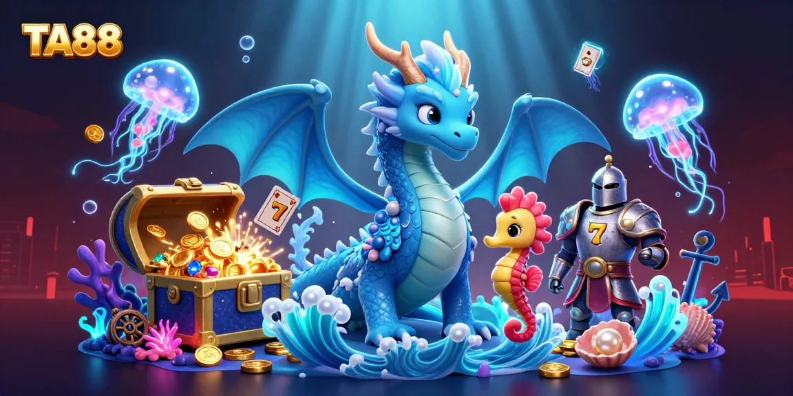 Join the excitement of TA88 with a vibrant underwater casino scene, featuring glowing treasures and animated characters.
