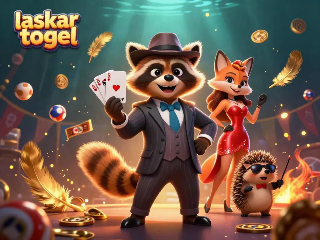 Join the excitement at laskar togel with a charismatic raccoon, stylish fox, and vigilant hedgehog in this vibrant casino scene.