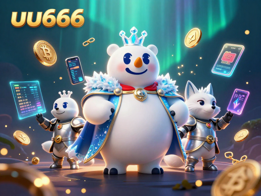 Engage with the thrilling uu666 experience featuring a polar bear and fox in a vibrant casino world filled with crypto elements.
