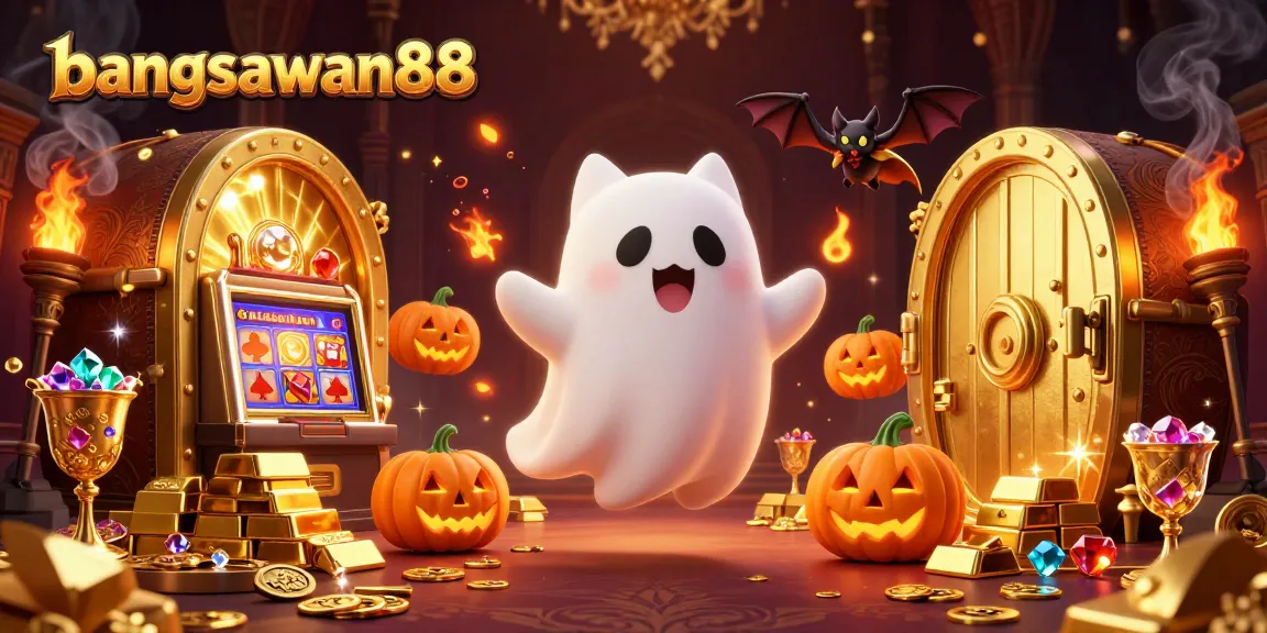 Engage in the excitement of bangsawan88 with a playful ghost cat and vampire bat in a casino.