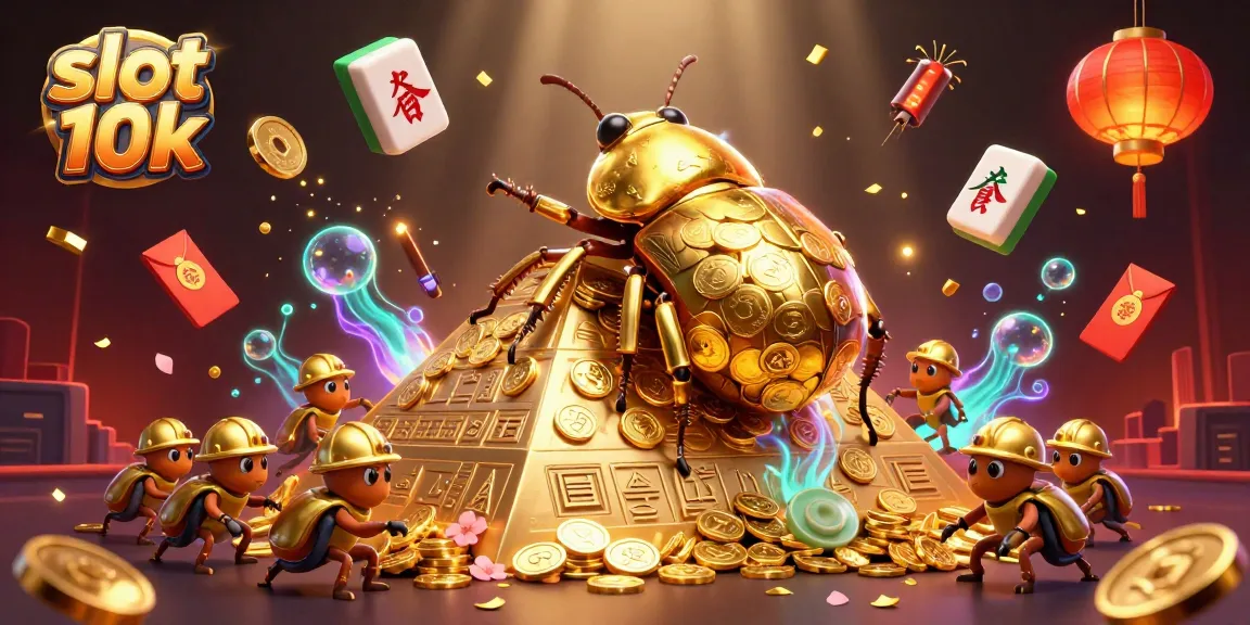 Experience thrilling action and jackpots in slot 10k featuring golden beetles and vibrant casino symbols.