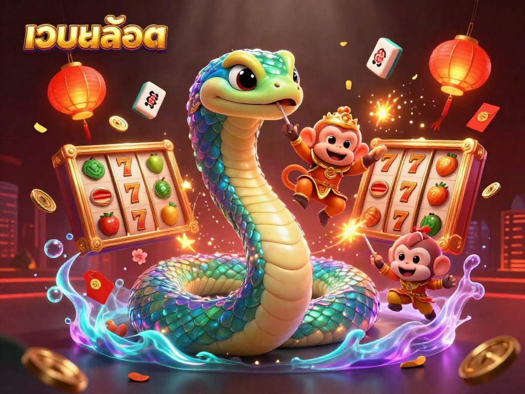 Engage with เว็บสล็อต to win big, displayed in a vibrant 3D casino scene enriched with gaming elements.