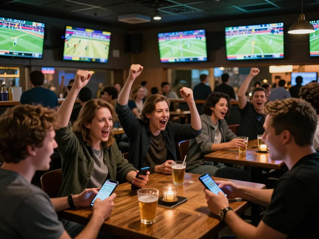 Spoiling yourself at a situs gacor with exciting sports betting and cheering patrons at a sports bar.